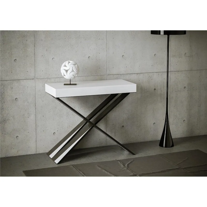 Consolle Allungabile con 3 allunghe DIAGO SMALL TELAIO ANTRACITE 90x40xh77 cm estensibile fino a 196cm Allunghe da 52 cm, gambe in Legno Antracite piano colore Bianco Antracite Itamoby Consegna Rapida