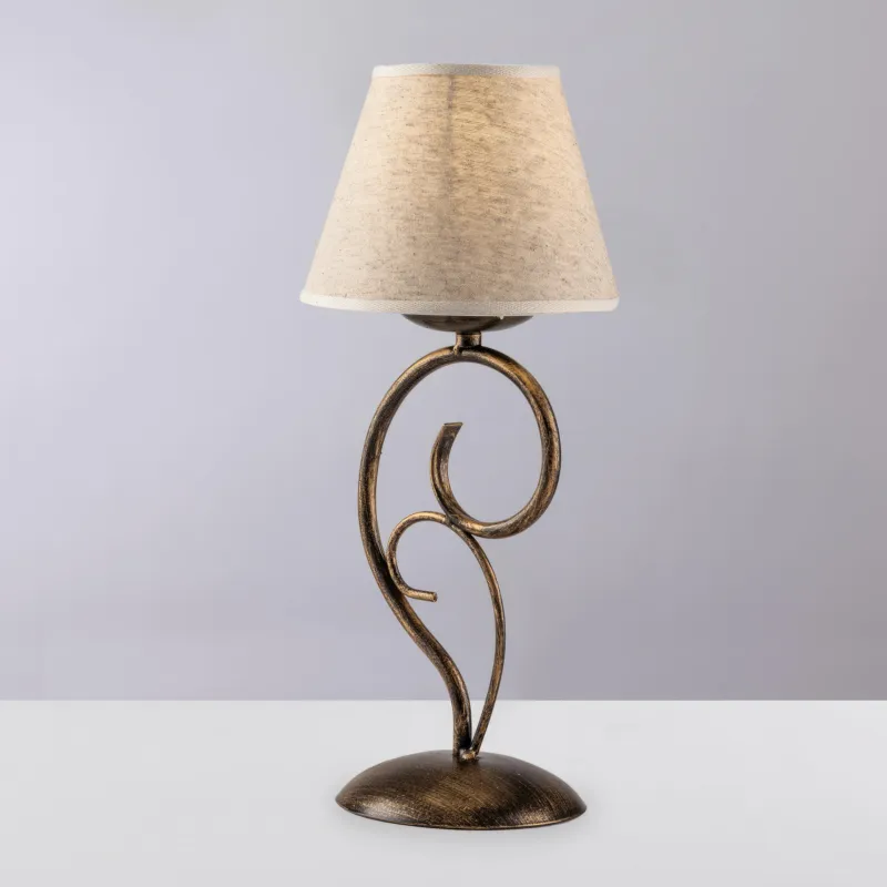 Professionale Lumetto Vienna in ferro laccato marrone con decorazione oro chiaro e paralume in pvc effetto tessuto 1 luce, altezza 38 Cm, larghezza 16 Cm Be Light