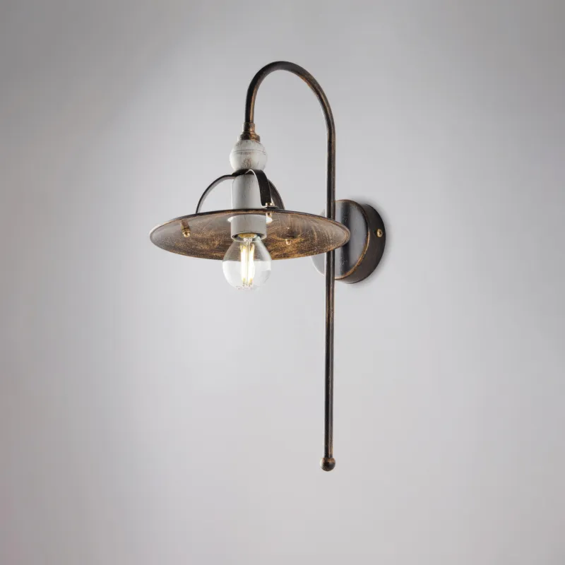Must-Have Applique Cantina in ferro laccato marrone con decorazione oro Antico e rifiniture bianche 1 luce, altezza 38 Cm, larghezza 25 Cm Marrone / Oro Be Light