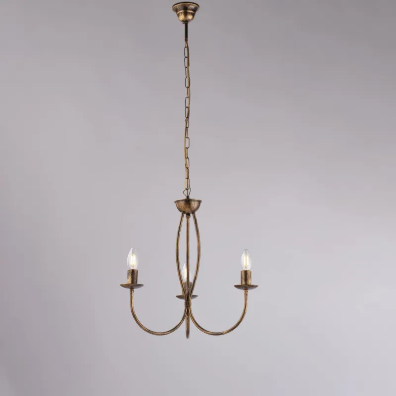 Solo Oggi Lampadario Botte in ferro laccato marrone con decorazione oro 3 luci , altezza 50 Cm, Cavo allungabile fino a 110 Cm, larghezza 45 Cm Be Light