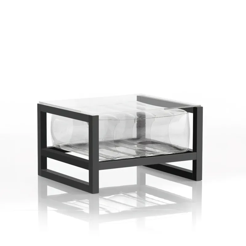 Prezzo Basso Tavolino EKO gonfiabile con telaio in alluminio e TPU trasparente YOKO, 62x70xH40 cm riciclabile, biodegradabile, estremamente resistente Mojow