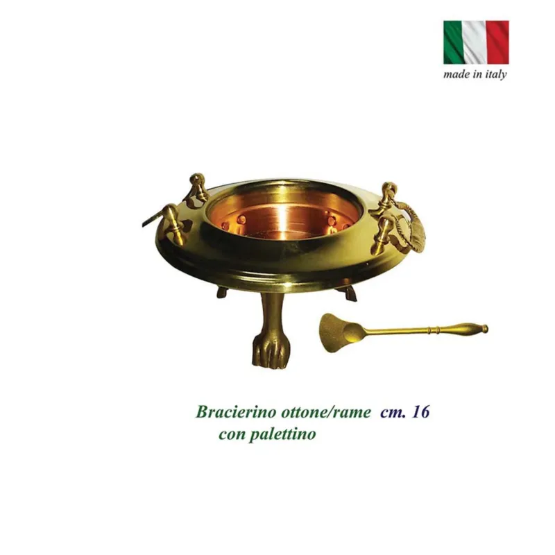 Bracierino porta brace Rame Ottone cesellato con piedi e Palettina diametro 16 cm esterno interno 9 cm lavorazione artigianale made in Italy Sessa Ferro Battuto Offerta Lampo