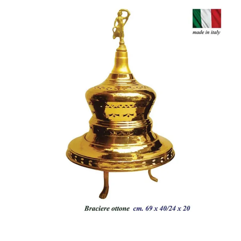 Consegna Rapida Braciere in Ottone con cupola cesellato diametro 40xh70 cm composto da tre parti lavorazione artigianale con piedi in ottone Sessa Ferro Battuto