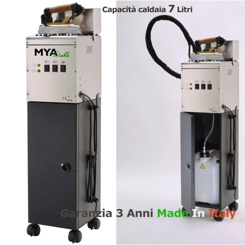Ferro DA stiro Professionale CON CARRELLO Lt 7 MYA DIABLO 7 25x29xh 107 cm caldaia inox con resistenza esterna 1450 w garanzia 3 anni Sintesi Stiro Occasione Imperdibile