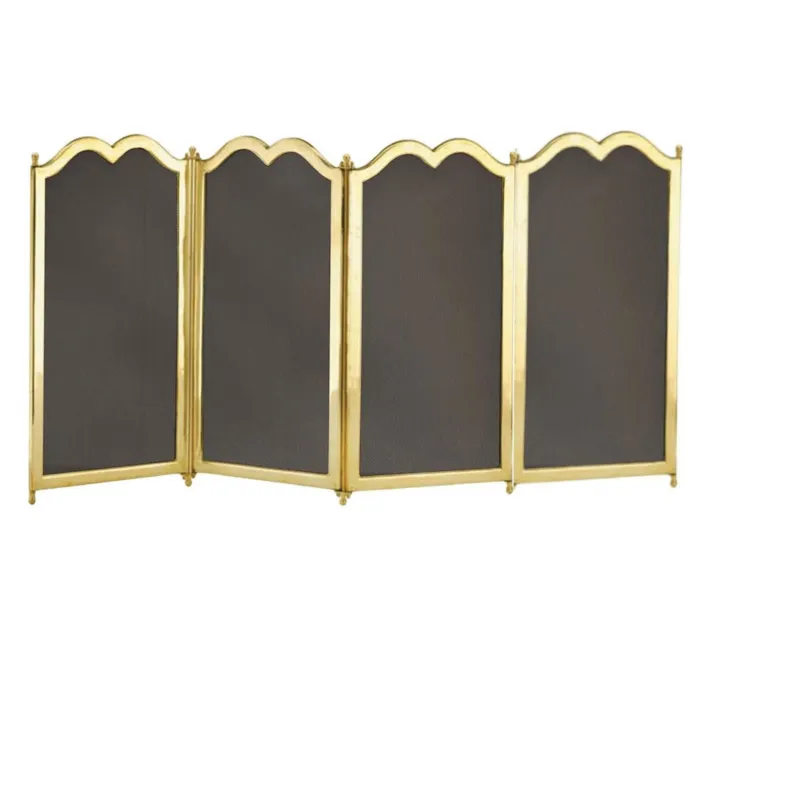 Parascintille per camino 4 ante in Ottone 100xh40 cm lavorazione artigianale in ottone pieno stile classico, rete nera Sessa Ferro Battuto Scelto Dai Clienti