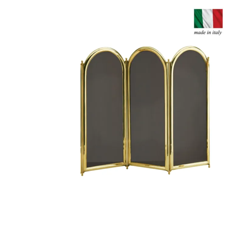 Economico Parascintille per camino 3 ante in Ottone 75xh40 cm lavorazione artigianale in ottone pieno stile classico, rete NERA Sessa Ferro Battuto