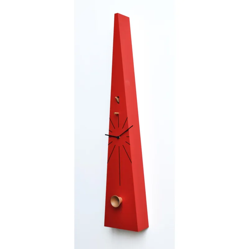 Orologio Cucù da parete o appoggio QQ Tall 17,5x12xh90 cm cassa in MDF laccato , Tromba acustica in faggio Uccellino in legno intagliato a mano rosso Pirondini Prezzo Conveniente