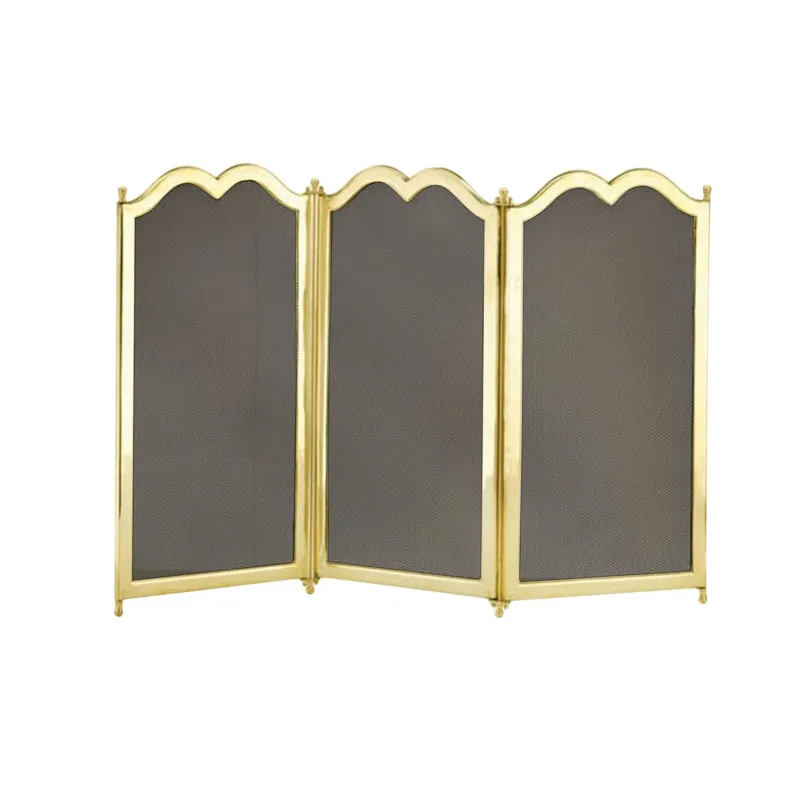 Parascintille per camino 3 ante in Ottone 75xh40 cm lavorazione artigianale in ottone pieno stile classico, rete NERA Sessa Ferro Battuto Super Prezzo
