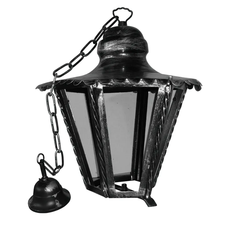 Lampada esagonale In ferro Battuto 35x21xh58cm interno esterno, con vetri e impianto colore nero Sessa Ferro Battuto Reso Gratuito