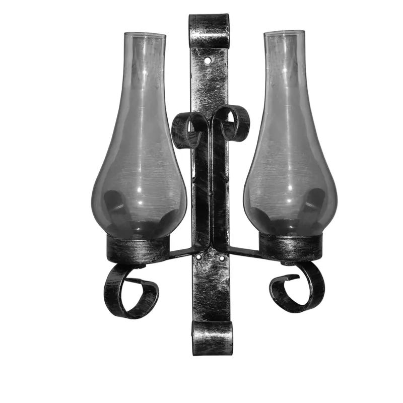Lanterna In ferro Battuto 2 luci 28xh34 cm interno esterno, con vetri e impianto colore nero Sessa Ferro Battuto Promo Stagionale