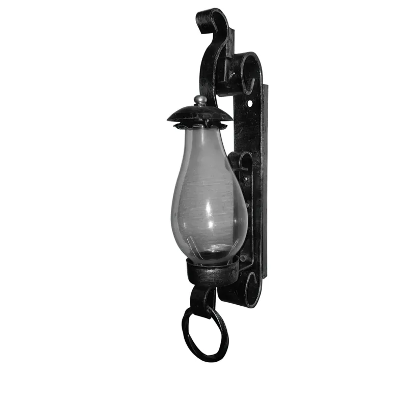 Applique In ferro Battuto interno esterno con vetri 14xh34 cm - peso 1,54 kg colore nero Sessa Ferro Battuto Direttamente Dal Produttore