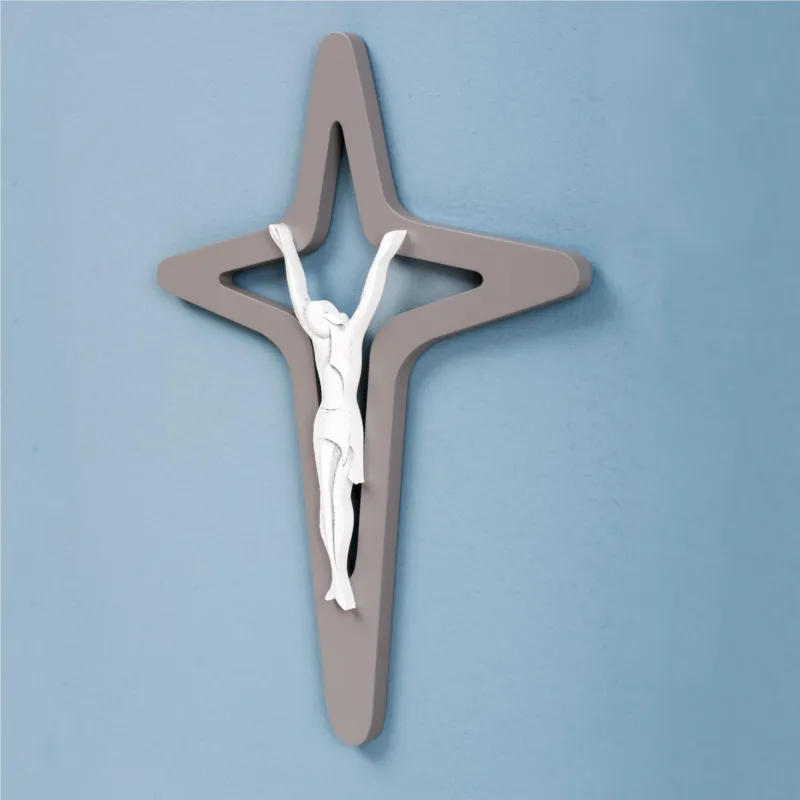 Crocefisso Christo taglio laser 30x26xh1,5 cm colore grigio pietra I Dettagli Promozione