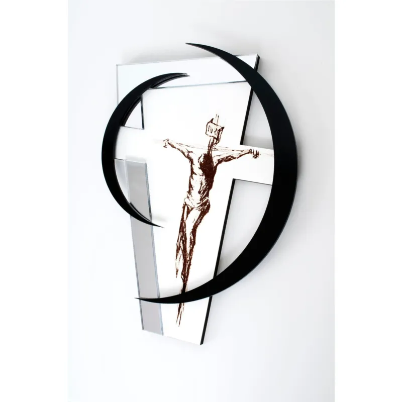 Crocefisso Piccolo segno taglio laser 16x1.6xh20 cm intarsi in plexiglass bianco nero I Dettagli Occasione Imperdibile