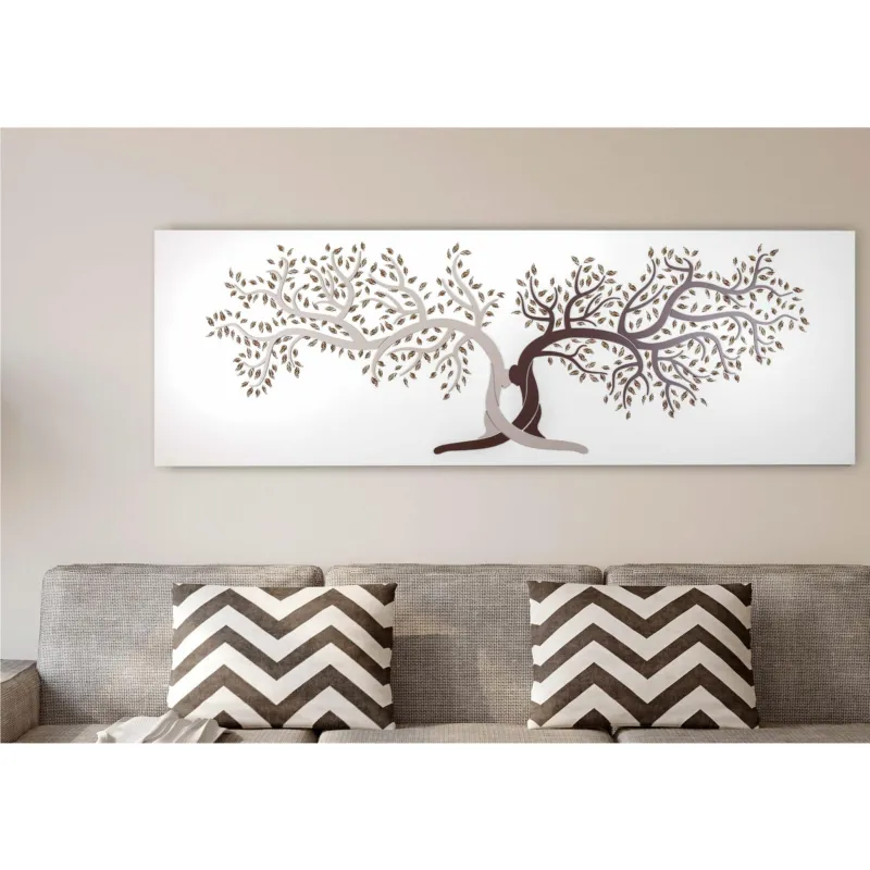 Nuovo Arrivo Pannello da parete, quadro capezzale letto moderno LIFE 150xh50cm pannello orizzontale colore bianco intarsi in legno e marcatura colore cacao I Dettagli
