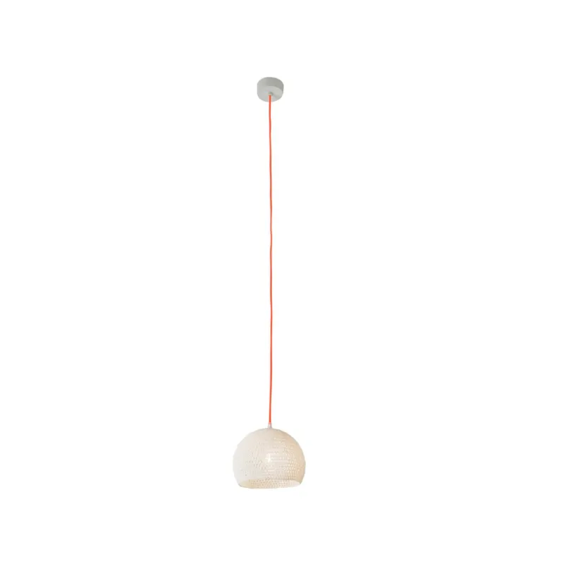 Lampada da Soffitto Trama 1 colore bianco Altezza 16 cm Diametro 21 cm, realizzata in laprene, viscosa, resina, lana 100% cavo arancione In.Es ArtDesign Di Tendenza