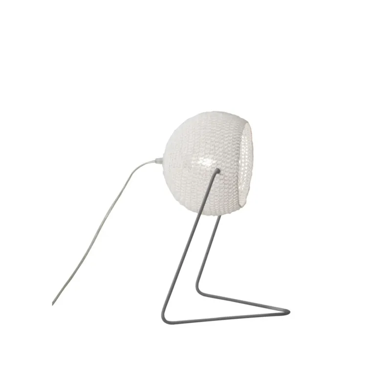 Compra Oggi Stesso Lampada da Tavolo Trama T1 colore bianco Altezza 16 cm Diametro 21 cm, realizzata in acciaio, resina, lana 100% base argento In.Es ArtDesign