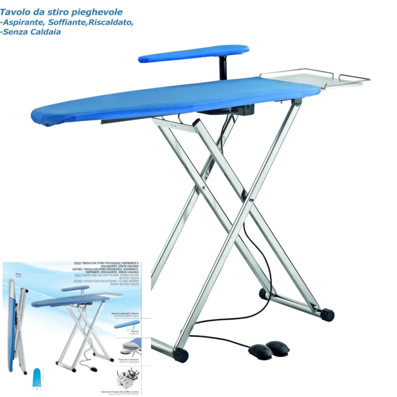 Tavola da stiro ZEFFIRO Cromato piano aspirante e riscaldato cm 120x43 regolabile in altezza e pieghevole Battistella Sconto