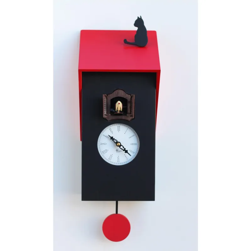 Professionale Orologio con cucù VICENZA Rosso17x12xh37 cm Cassa in MDF laccato nero tetto rosso Pirondini