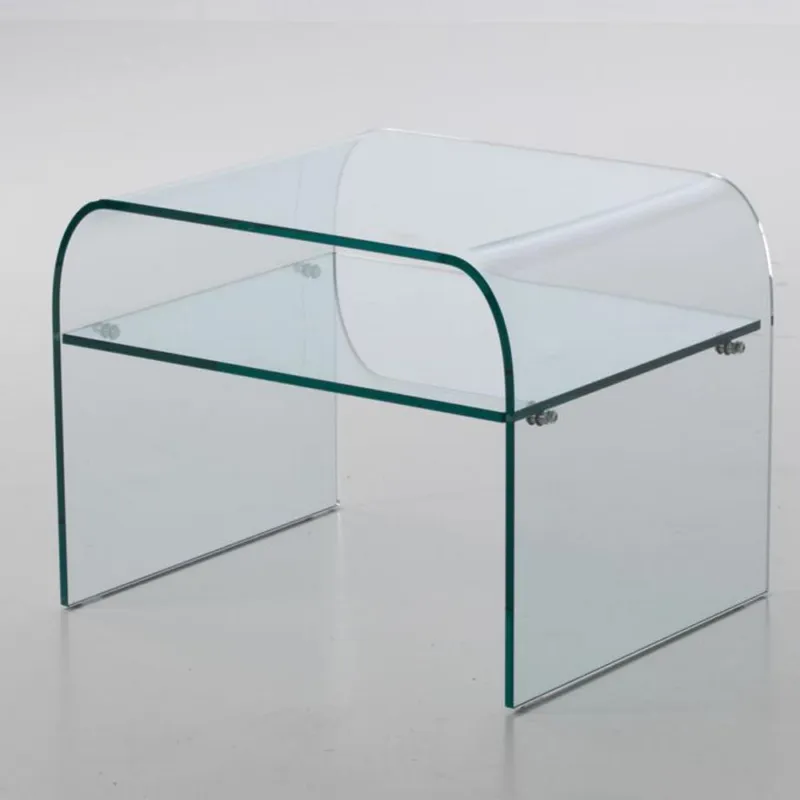 Comodino in Vetro curvato con ripiano NIGHT 53x44xh41 cm spessore 10 mm trasparente Vetro Curvato Occasione