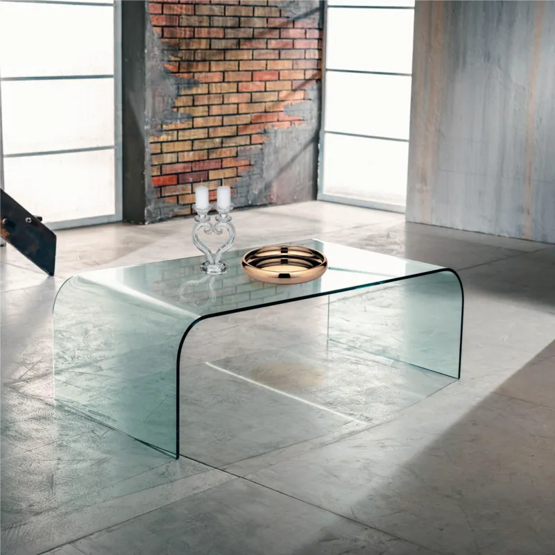 Tavolinetto da Salotto in Vetro curvato PONTE Small 110x60xh38 cm spessore 10 mm trasparente Vetro Curvato Promo Stagionale