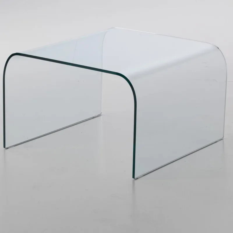 Professionale Tavolinetto da Caffe in Vetro curvato PONTE 60x60xh38 cm spessore 10 mm trasparente Vetro Curvato
