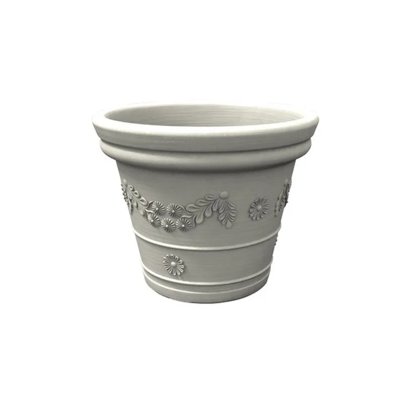 Vaso festonato in Polietilene con decoro a rilievo TONDO dimensioni 80x43xh 64 cm adatto interno esterno colore Bianco Kloris Economico