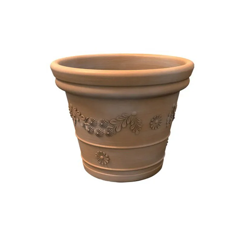 Vaso festonato in Polietilene con decoro a rilievo TONDO dimensioni 65x38xh 52 cm adatto interno esterno colore Tegola Kloris Promo Stagionale