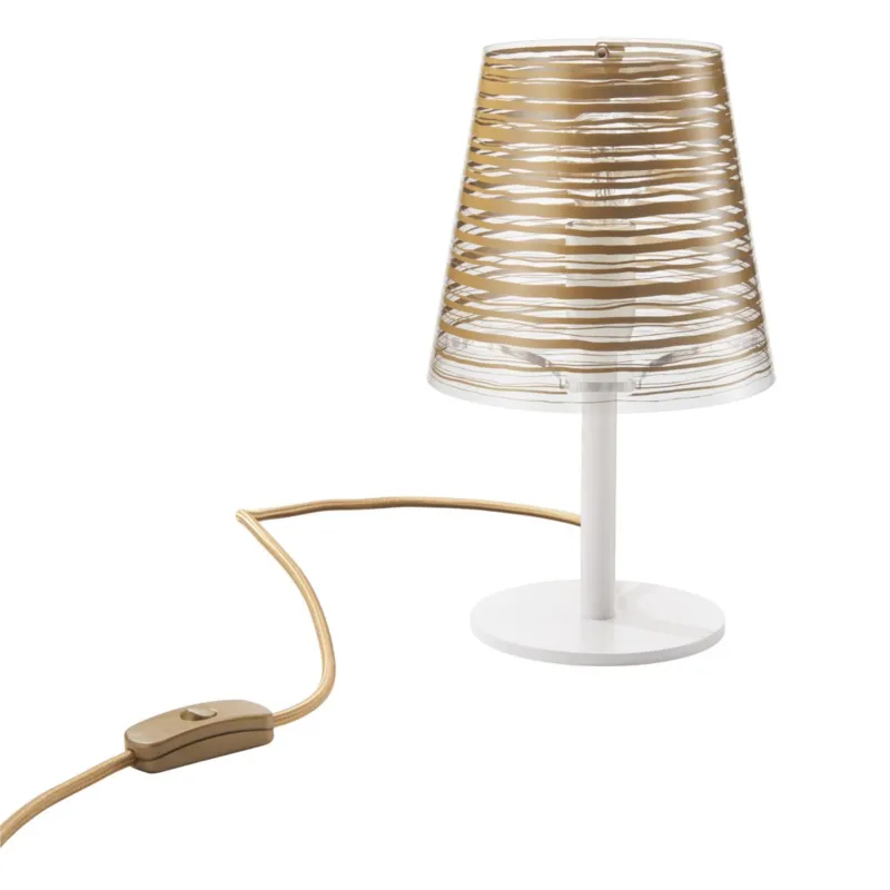Lampada da tavolo Abatjour con Paralume in policarbonato PIXI diametro 16x16x h28 cm con paralume in policarbonato stampato Oro Emporium Spedizione Espresso