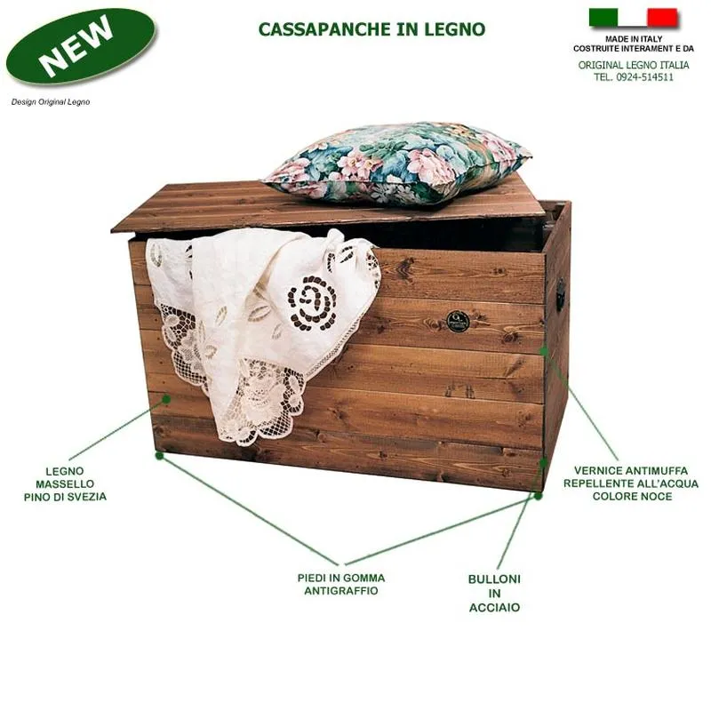 Prezzo Scontato Cassapanca Baule in legno 120x45xh45 cm spessore fondo e laterale legno massello 1 centimetro Original Legno