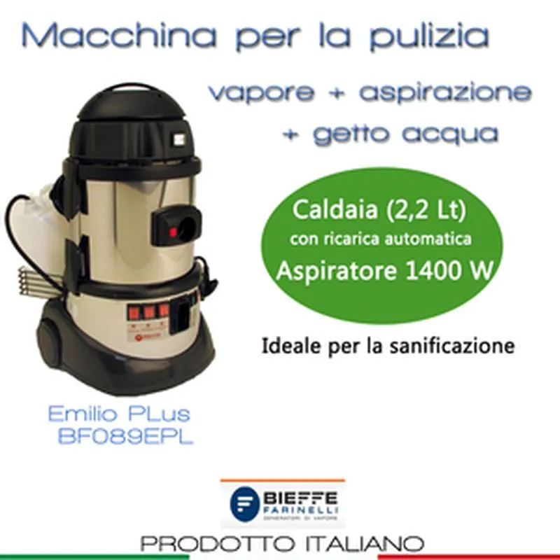 Macchina Per Pulizia e sanificazione Emilio PLUS dotata di un generatore di vapore con ricarica Automatica della caldaia ( inclusi con L‘Emilio 17 accessori Omaggio ) Bieffe Srl Prezzo Ridotto