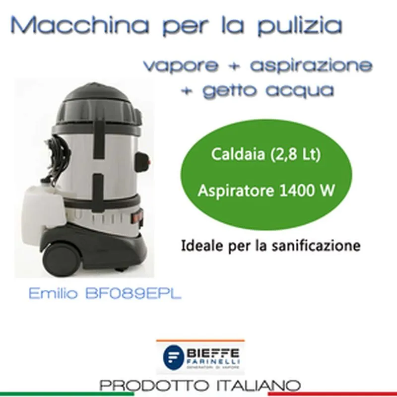 Macchina Per Pulizia e sanificazione Emilio EPL dotata di un generatore di vapore con ricarica Manuale della caldaia ( inclusi di 17 accessori omaggio ) Bieffe Srl Spedizione Espresso