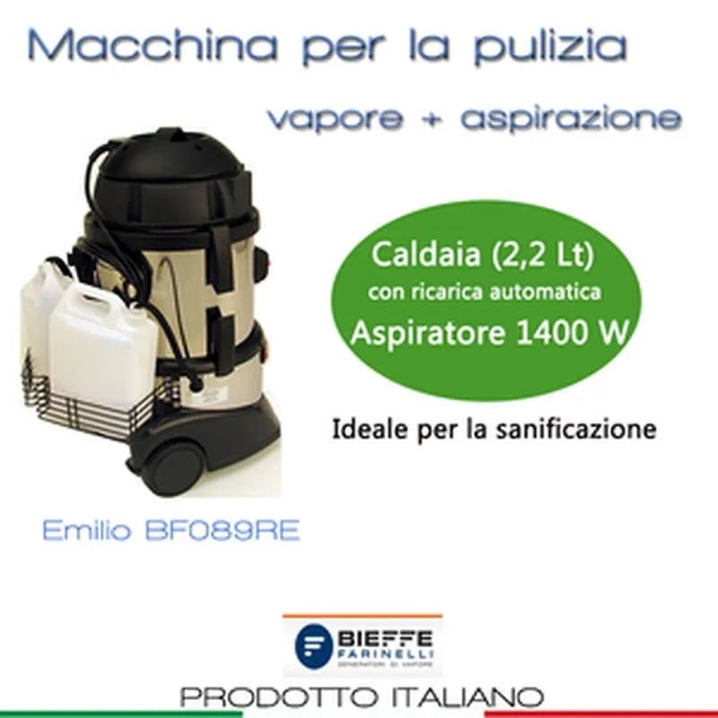 Ordina Subito Macchina Per Pulizia Emilio BF089RE dotata di un generatore di vapore con ricarica automatica della caldaia 2,8 Lt 2000 Watt ( inclusi con L‘Emilio 17 accessori Omaggio ) Bieffe Srl