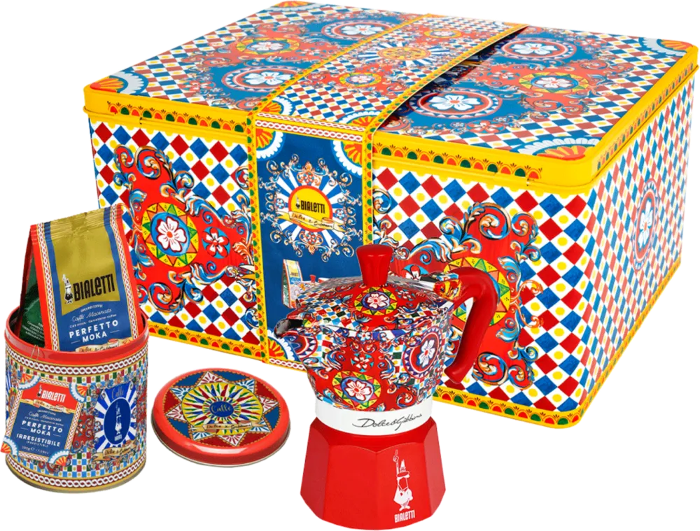 Dolce&Gabbana - Carretto Siciliano - Set Moka Express 3 Tazzine + Perfetto Moka Irresistibile 200 g Pagamento Sicuro