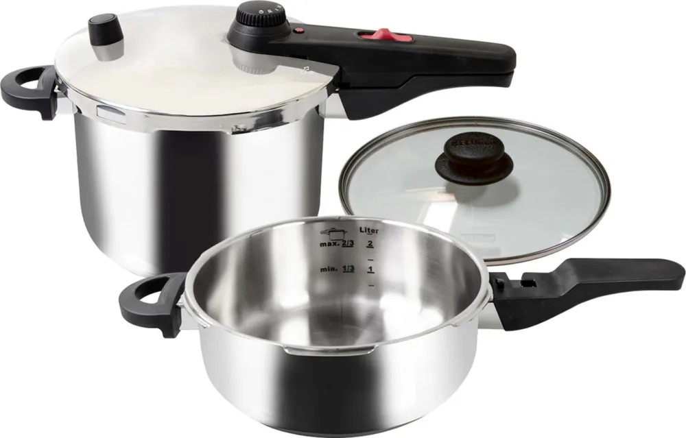 Set di Pentole a Pressione Ø 22 cm, 6 + 3 L con Coperchio in Vetro Professionale