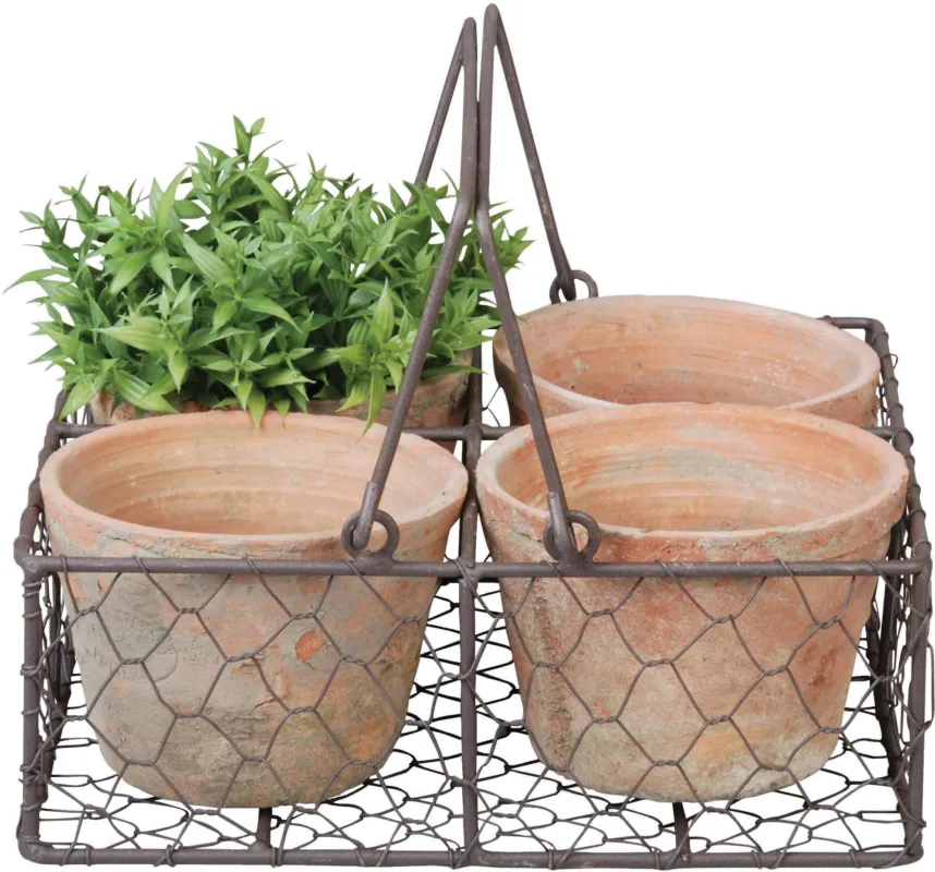 Set di 4 Vasi in Cestino - Aged Terracotta Vendita Finale
