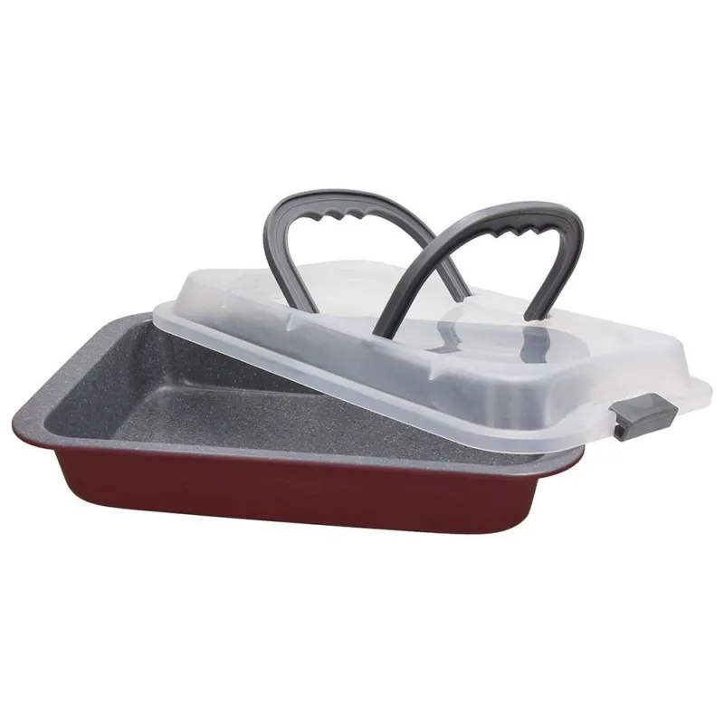 Lasagnera con coperchio 32 x 22 cm Acciaio al carbonio Rosso Pagamento Sicuro