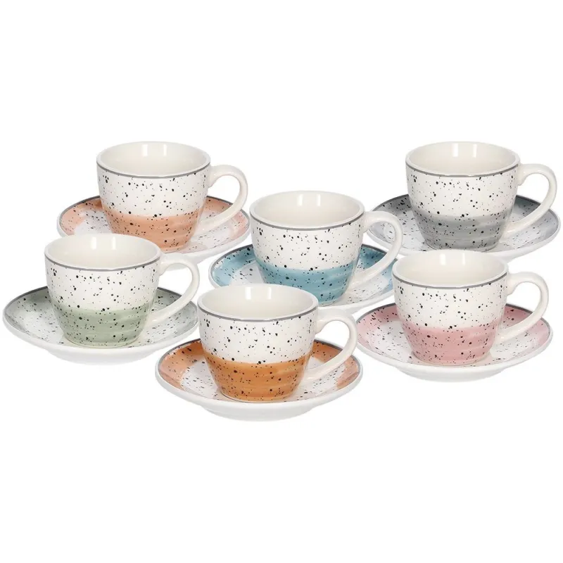 Confezione 6 tazze caffè con piatto Sienna New Bone China Multicolor Affare