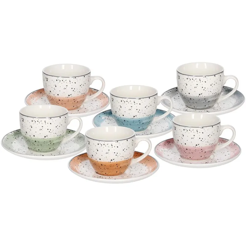 Confezione 6 tazze the con piatto Sienna New Bone China Multicolor Promozione