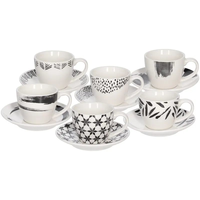 Confezione 6 tazze caffè con piatto Zenith New Bone China Nero Più Venduto