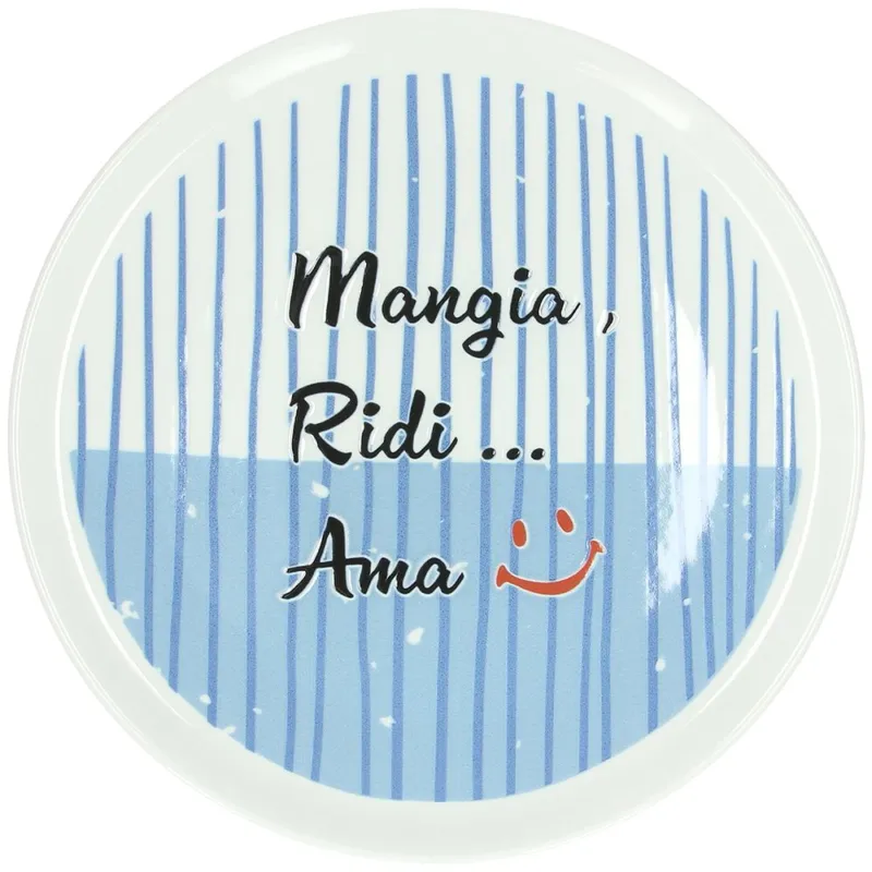 Rotondo Pizza Cm 33 Ridi e ama Porcellana Azzurro Esclusivo
