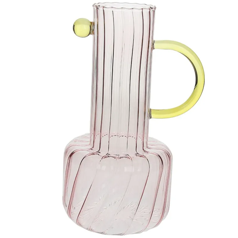 Vaso Rosa/Giallo H Cm 24 Glass Design Art Vetro Rosa Non Perdere