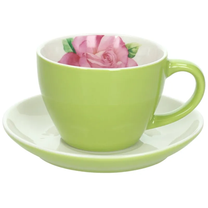Tazza colazione con piatto Cc 320 Verde Breakfast Time New Bone China Verde Ultima Occasione