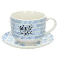 Prezzo Conveniente Tazza con piatto Jumbo More Cc570 Cozy Breakfast New Bone China Azzurro