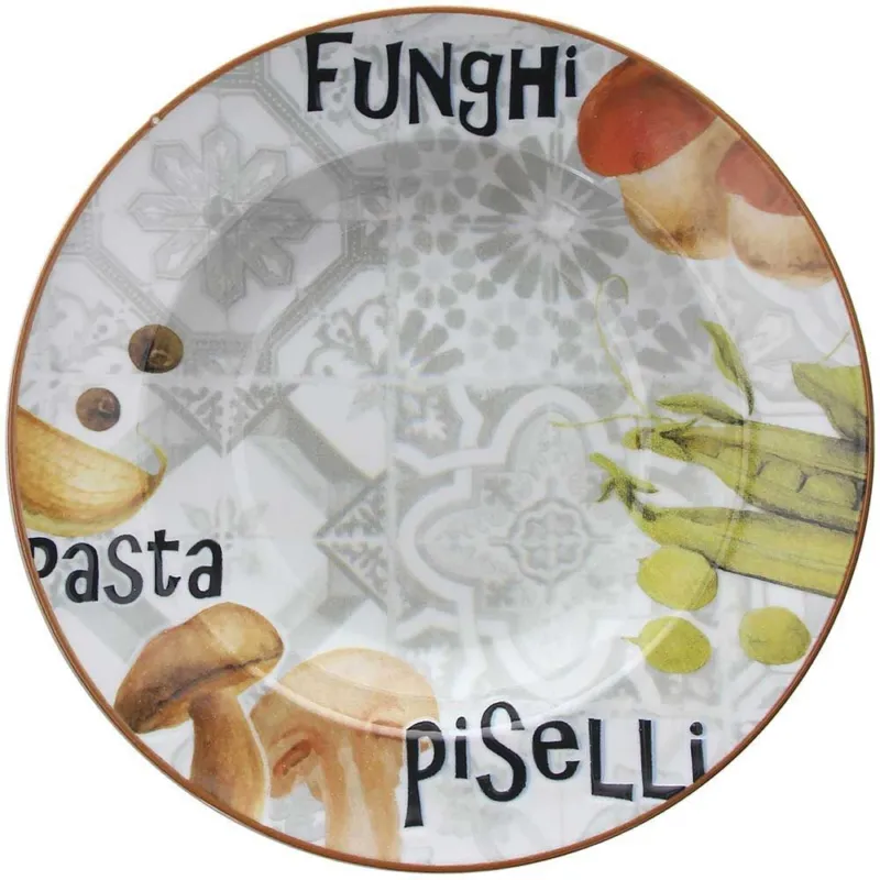 Prezzo Conveniente Pastabowl Cm 27xh5 Oliva Pasta Funghi Porcellana Multicolor