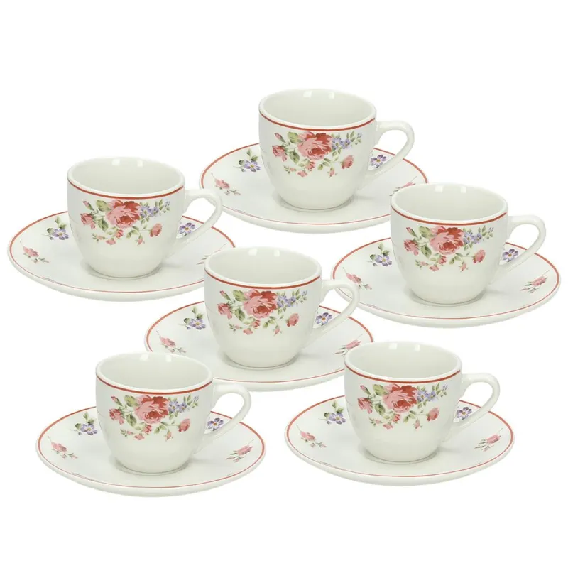 Offerta Speciale Confezione 6 Tazze Caffe‘ con piatto Cc80 Poema Camargue Porcellana Rosa
