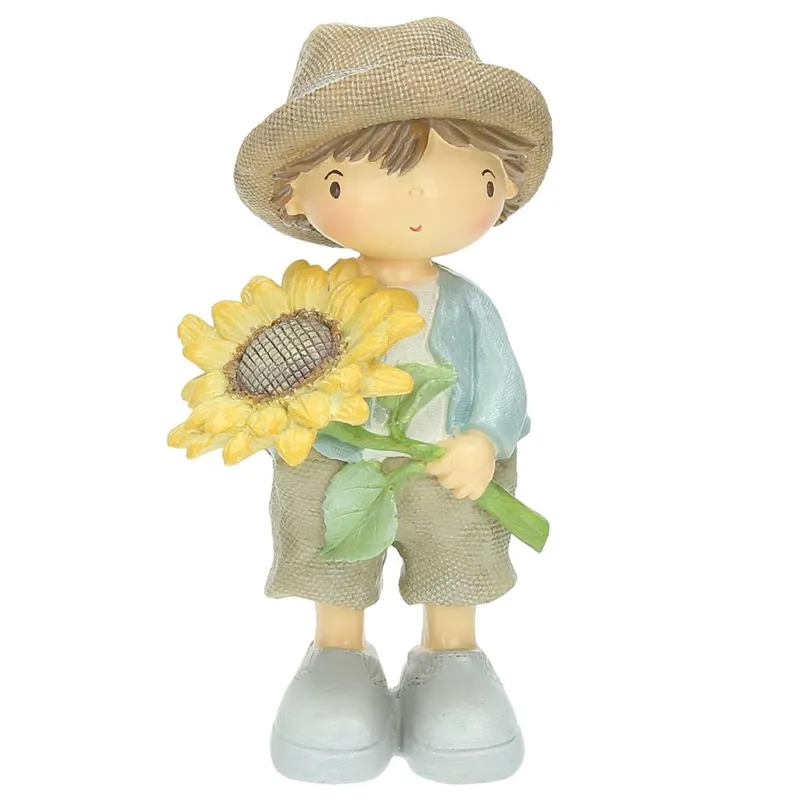 Economico Statua Bimbo Con Girasole H 17vogue Bimbi Poliresina Multicolor