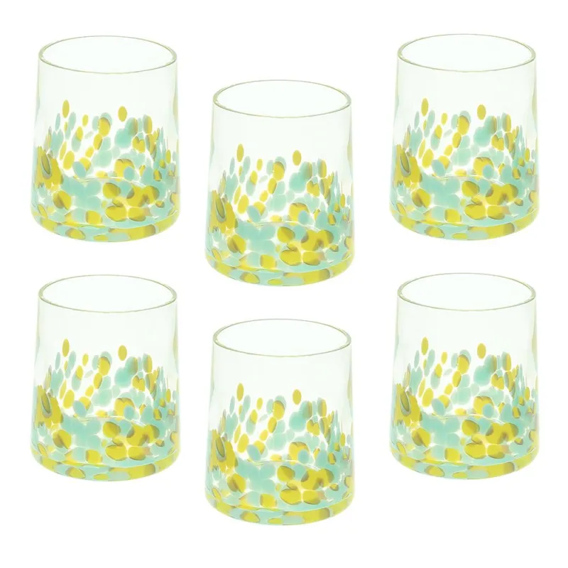 Nuova Collezione Set 6 Bicchieri Cc300 Teal/Yellow Vetro Venezia Vetro Multicolor