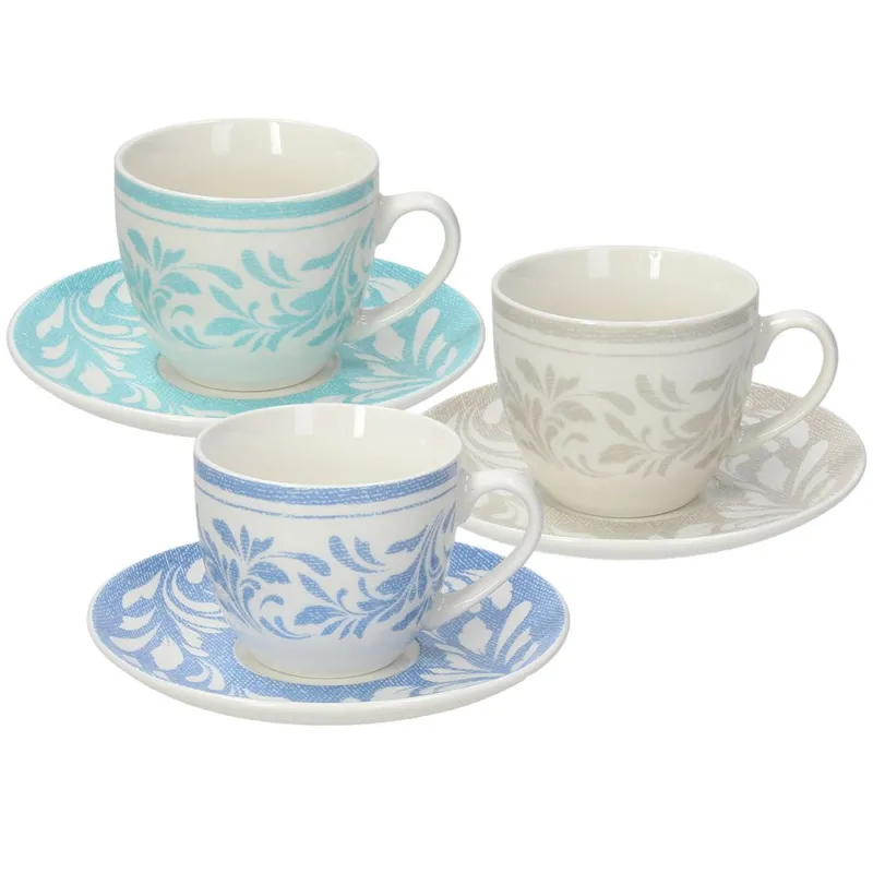Reso Gratuito Confezione 6 tazze tè con piatto 200 cc Celine New Bone China Multicolor