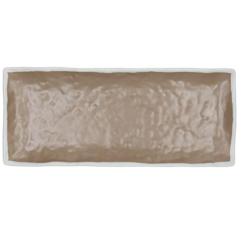 Piatto rettangolare 39 cm Brown White Rim Melamina Beige Promozione