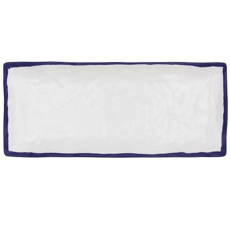 Popolare Piatto rettangolare 39 cm White and Blue Rim Melamina Bianco